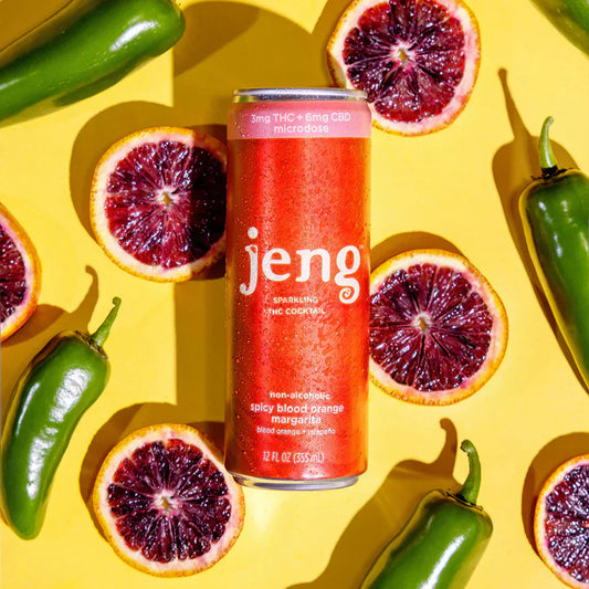 Jeng Spicy Blood Orange Margarita can made with jalapeños and blood orange slices.