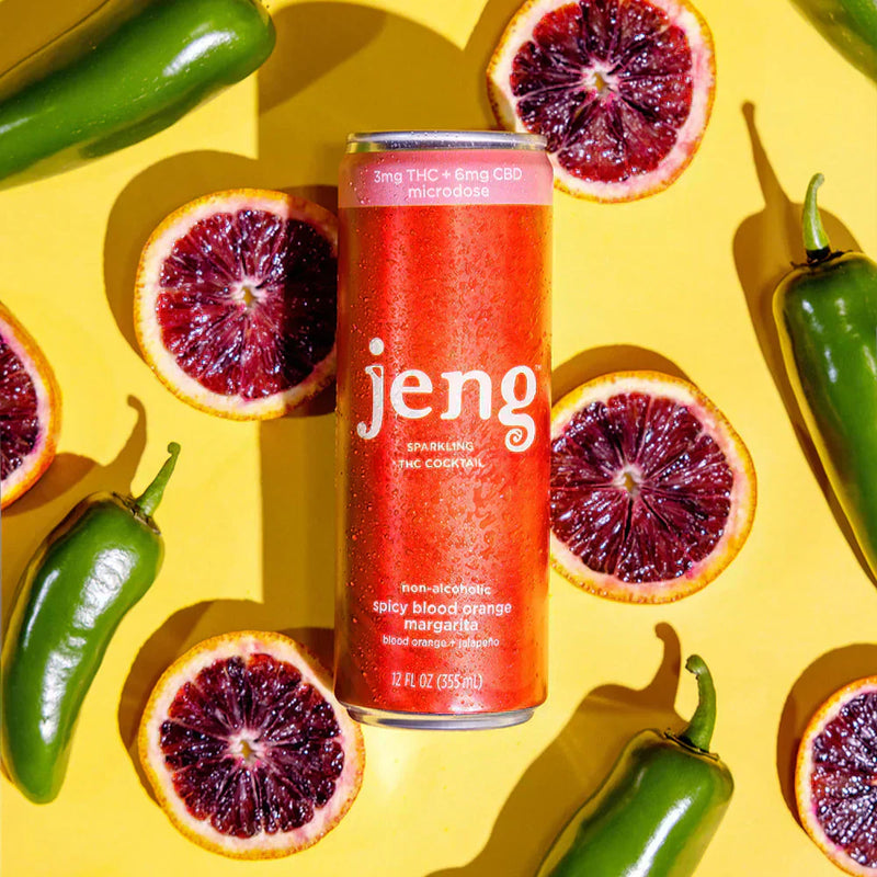 Jeng Spicy Blood Orange Margarita can made with jalapeños and blood orange slices.