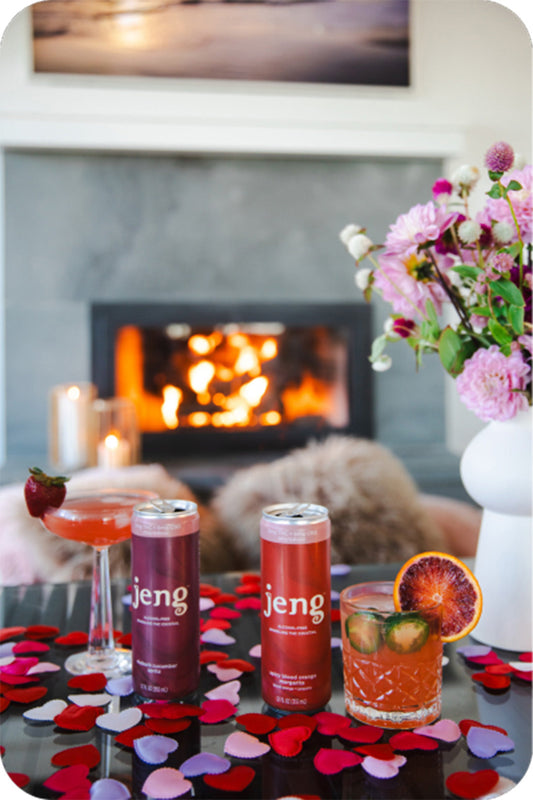 Trio of Jeng hemp-infused mocktails on a wooden bar, showcasing THC beverage alternatives.