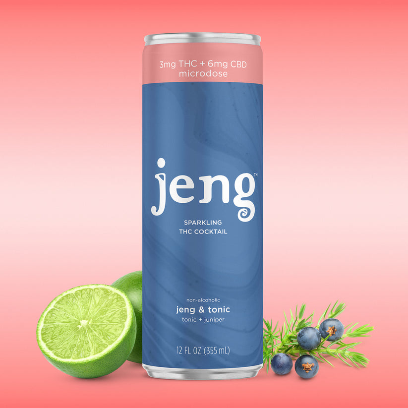 Jeng’s THC-infused Jeng and Tonic, a craft cocktail with subtle THC infusion and no alcohol for a calming, feel-good experience.