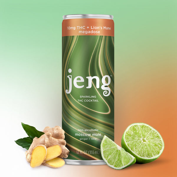 Jeng Moscow Mule Megadose can with ginger and lime.