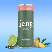 Jeng's THC-infused Moscow Mule can featuring ginger, lime, and juniper flavors.