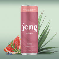 Jeng's THC-infused Paloma can with pink grapefruit, rosemary, and lime flavors.