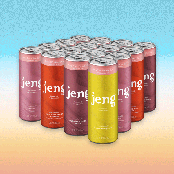 Jeng non-alcoholic lemon basil gimlet THC cocktail, featuring 3mg THC and 6mg CBD microdose.